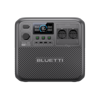 A BLUETTI Elite 200 V2 portable power station with a digital display, multiple output ports including USB and DC, and a textured black casing.